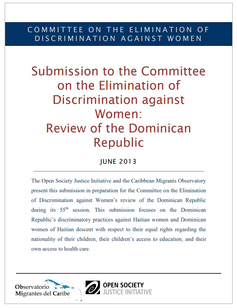 Cover of Alternative report to CEDAW Committee: Gender discrimination in the right to nationality in the DR.