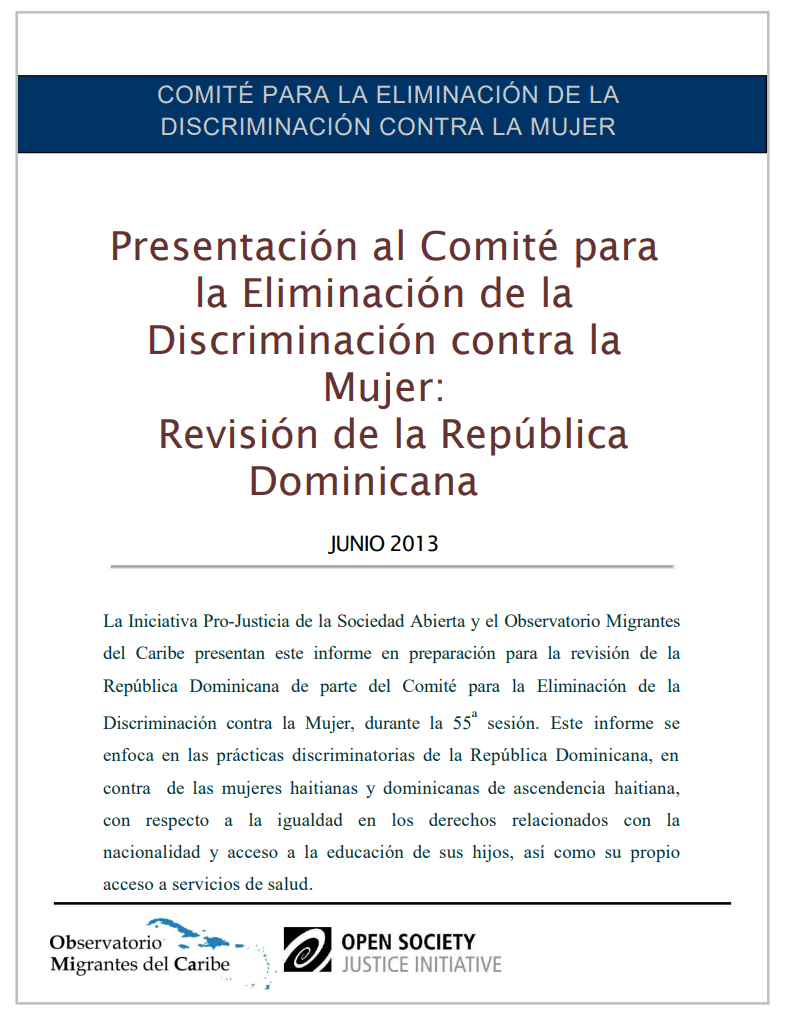 Cover of Informe alternativo al Comité CEDAW: Discriminación de género en el derecho a la nacionalidad en la RD.