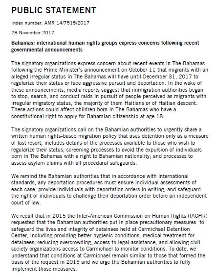 Imagen de Bahamas: international human rights groups express concerns following governmental announcements