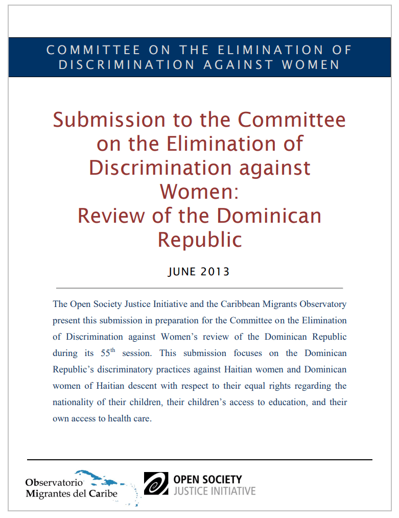 Couverture de Rapport alternatif au Comite CEDAW: discrimination de genre dans le droit a la nationalite en Republique dominicaine