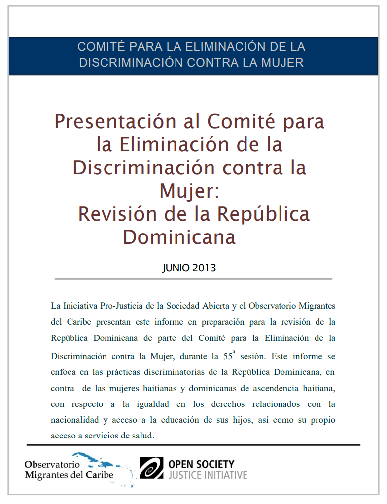Couverture de Rapport alternatif au Comite CEDAW: discrimination de genre dans le droit a la nationalite en Republique dominicaine